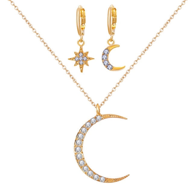Viva Necklace Earrings Moon Set - Oneposh