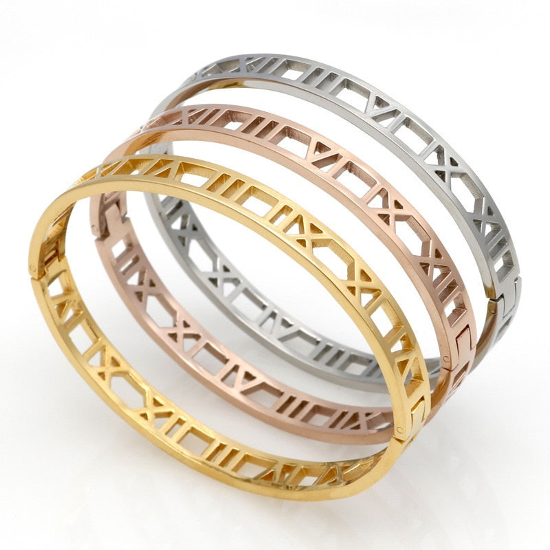 Buy Stainless Steel Gold Plated Bangles  Bracelet Roman Numeral Online in  India  Etsy  Bangle bracelets Gold plated bangles Bangles
