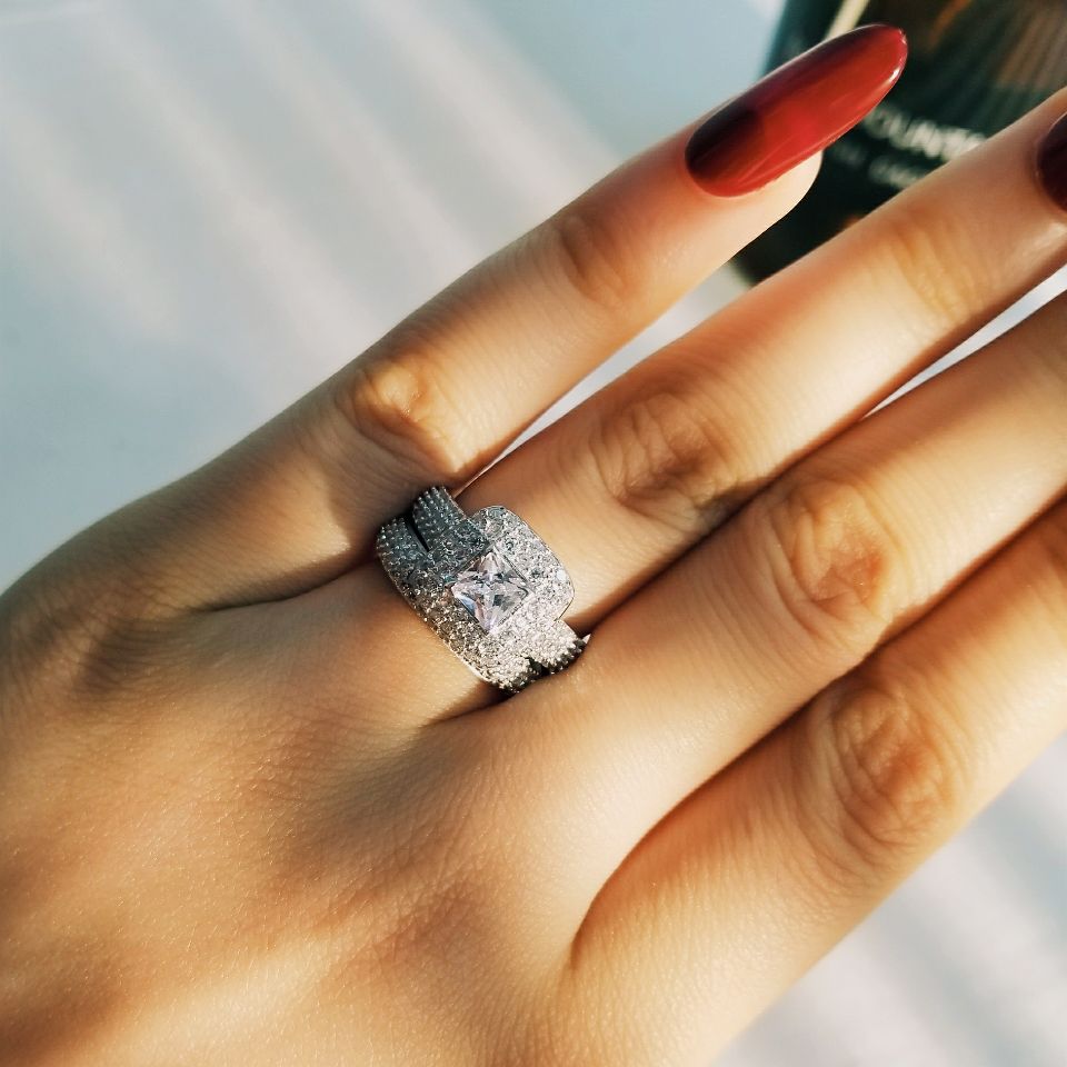 Katherine 925 Sterling Silver Wedding Ring Set - Oneposh