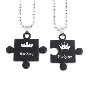 King And Queen Pazzle Pendant Necklaces For Couple - Oneposh
