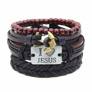 I Luv Jesus Leather Bracelets Set - Oneposh