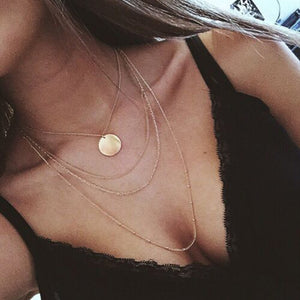 Sun Four Layers necklace with Round Pendant - Oneposh