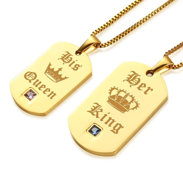 Golden King and Queen Stainless Steel Couple Necklaces - Oneposh