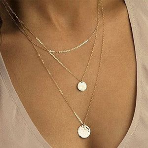 Fiona Multi Layer Necklace with Round Pendant - Oneposh